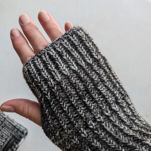 Rebecca Minkoff Rib Knit Fingerless Gloves Black & Cream Marled Knit Arm Warmers